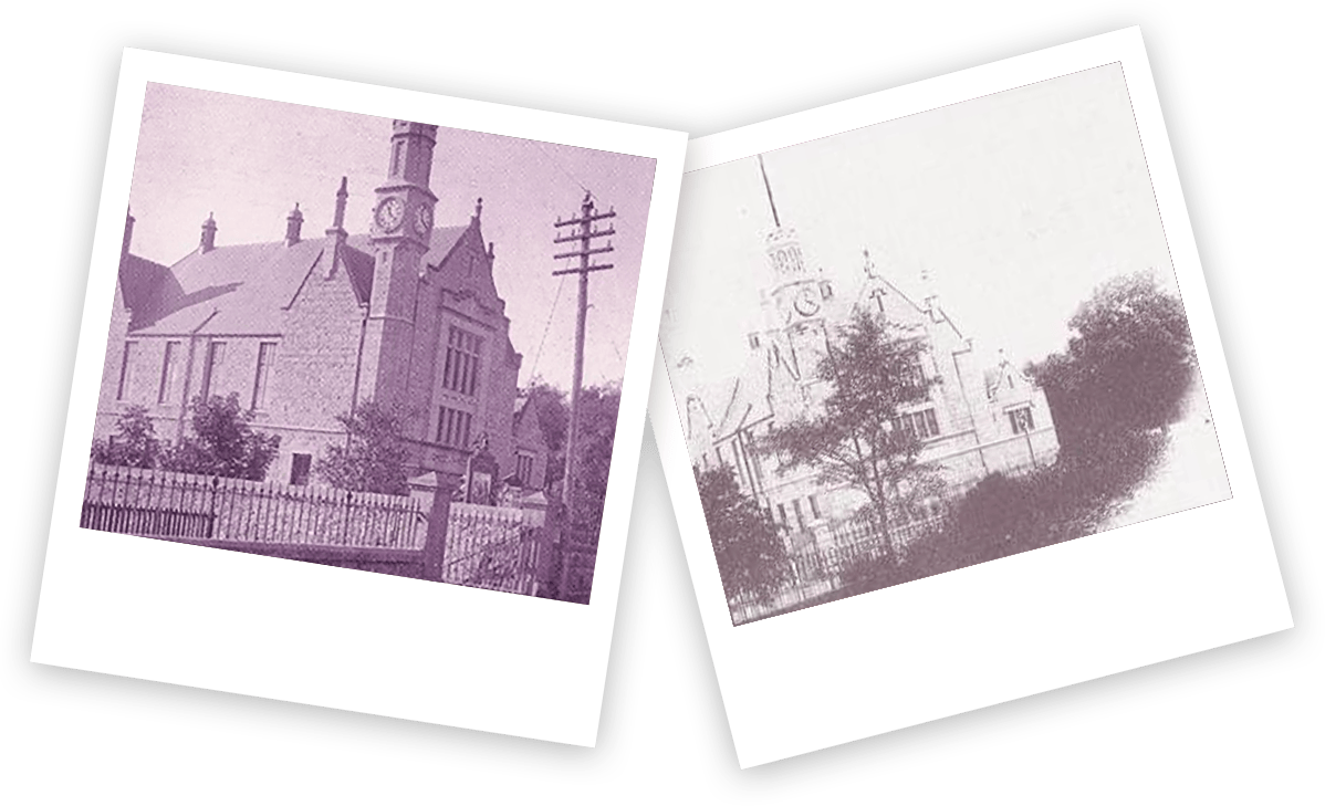 Polaroid photos of historic photographs of Victoria Hall